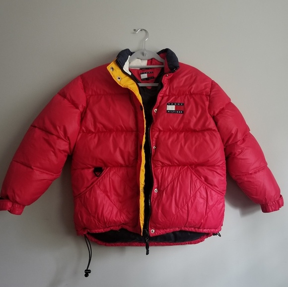 tommy hilfiger red puffer coat